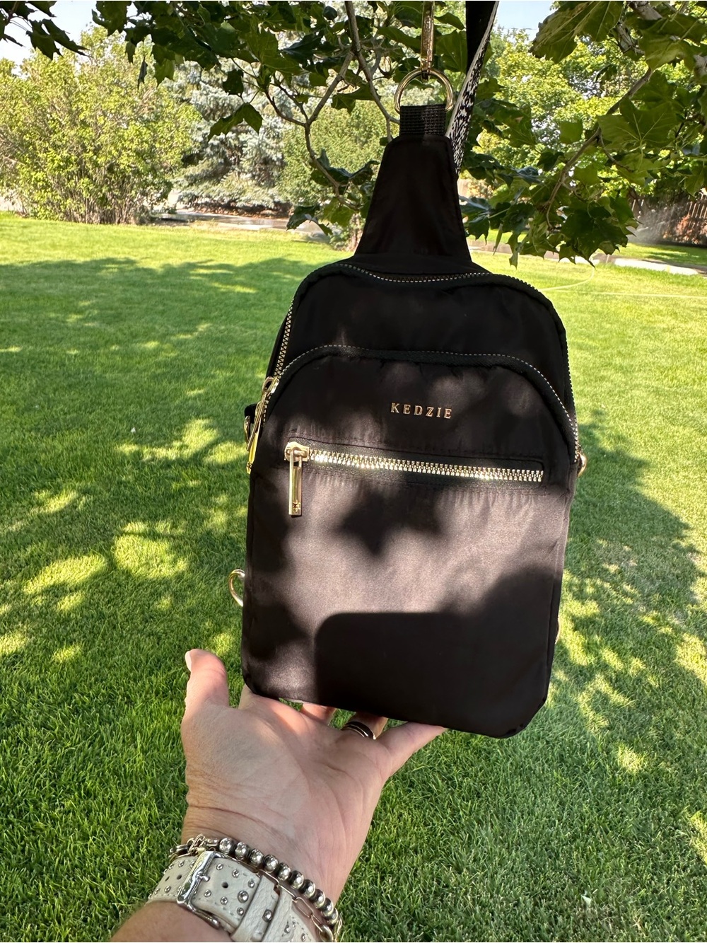 Kenzie Black Crossbody Sling Bag with Gold Hardware